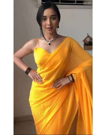 Yellow Georgette Ready To Wear Saree