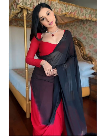 Red & Black Georgette Ready To Wear Saree