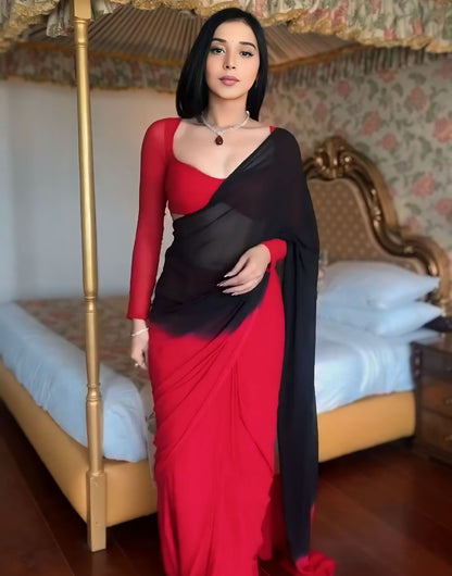 Red & Black Georgette Ready To Wear Saree