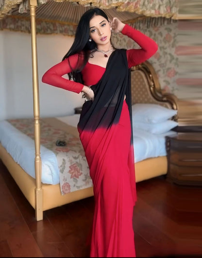 Red & Black Georgette Ready To Wear Saree