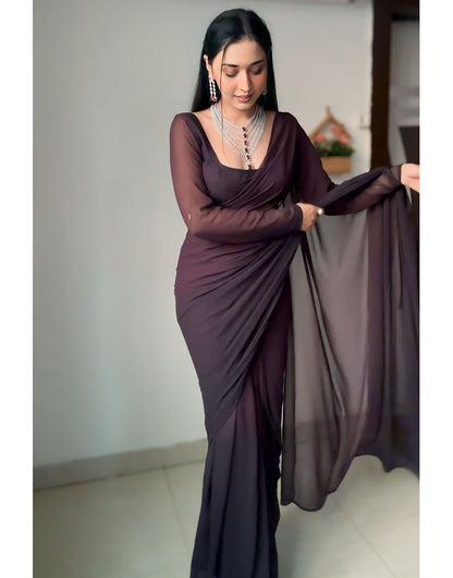 Dark Brown Georgette Ready To Wear Saree