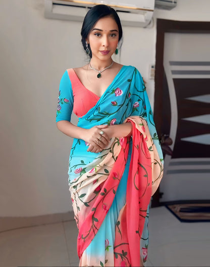 Multi-Coloured Georgette Ready To Wear Saree