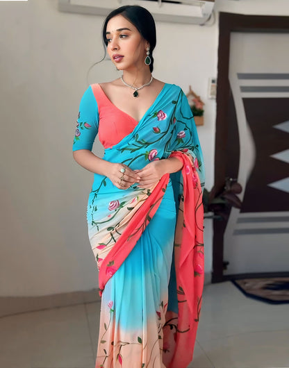 Multi-Coloured Georgette Ready To Wear Saree