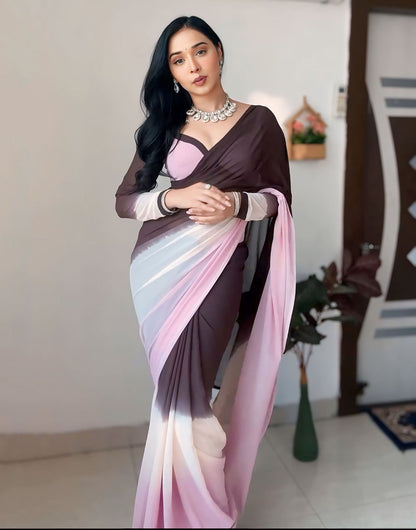 Baby Pink Georgette Ready To Wear Saree