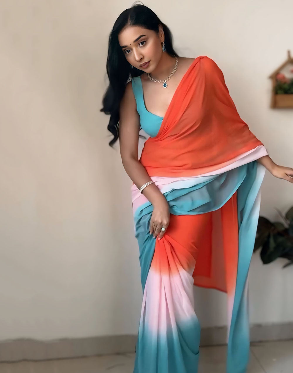 Multi Colour Georgette Ready To Wear Saree