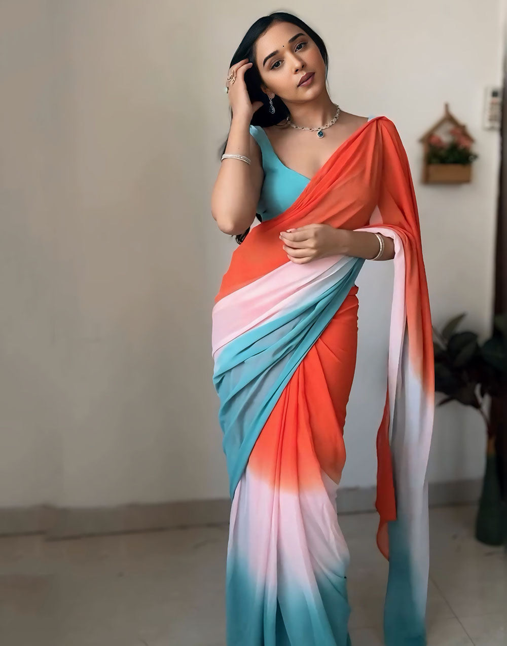 Multi Colour Georgette Ready To Wear Saree