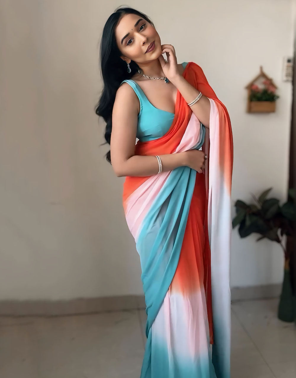 Multi Colour Georgette Ready To Wear Saree