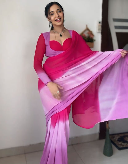 Pink Georgette Ready To Wear Saree