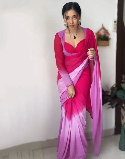 Pink Georgette Ready To Wear Saree