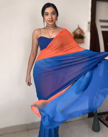 Blue & Orange Georgette Ready To Wear Saree