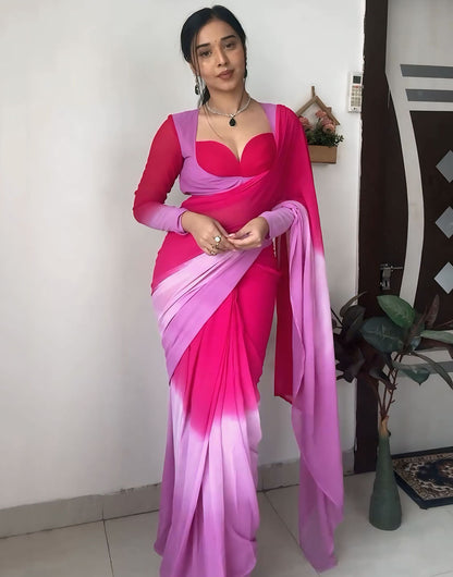 Pink Georgette Ready To Wear Saree