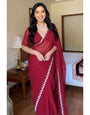 Maroon Georgette Ready to Wear Saree With Handwork Border