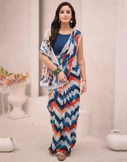 Multi Colour Georgette Ready To Wear Saree With Printed Work