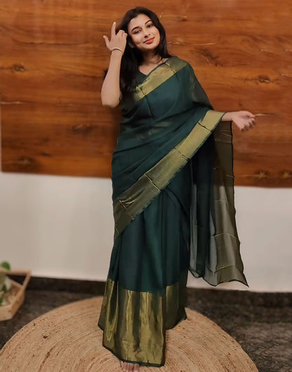 Green Chiffon Ready To Wear Saree With Weaving Work