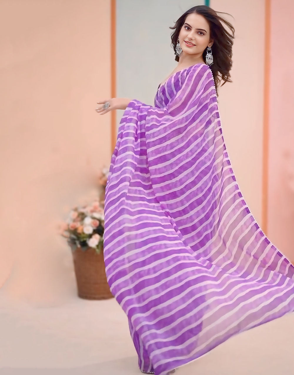 Purple Georgette Ready To Wear Saree With Printed Work