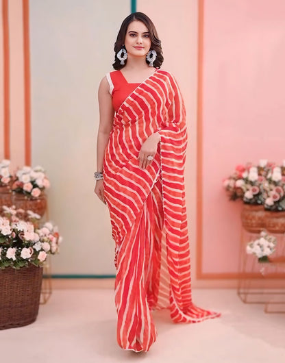 Red Georgette Ready To Wear Saree With Printed Work