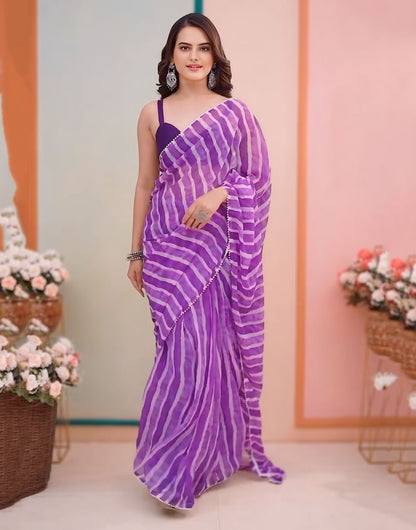 Purple Georgette Ready To Wear Saree With Printed Work