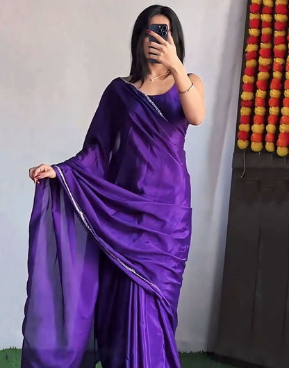 Beautiful Purple Silk Ready To Wear Saree