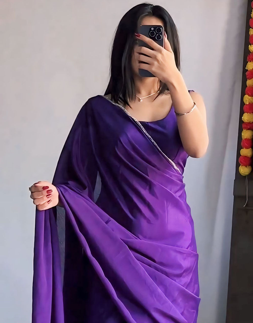 Beautiful Purple Silk Ready To Wear Saree