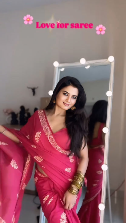 Baby Pink  Mul Cotton Ready To Wear Saree With Pocket