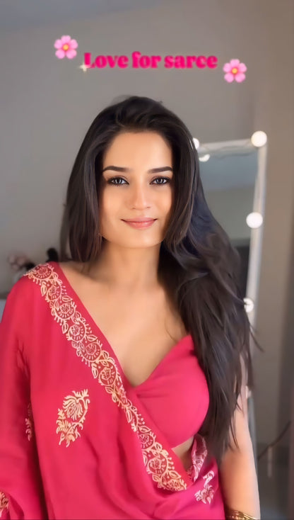 Baby Pink  Mul Cotton Ready To Wear Saree With Pocket