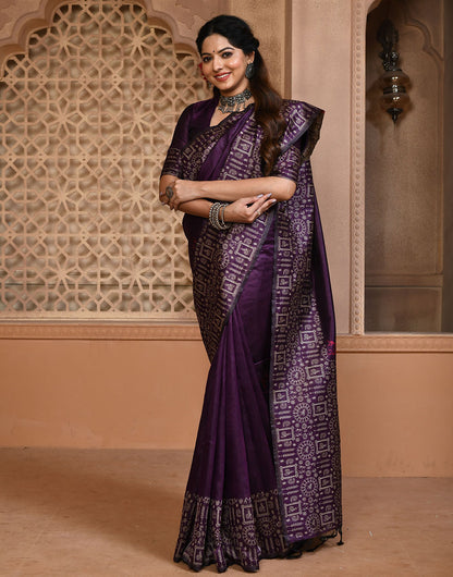 Wine Silk Saree With Weaving Work