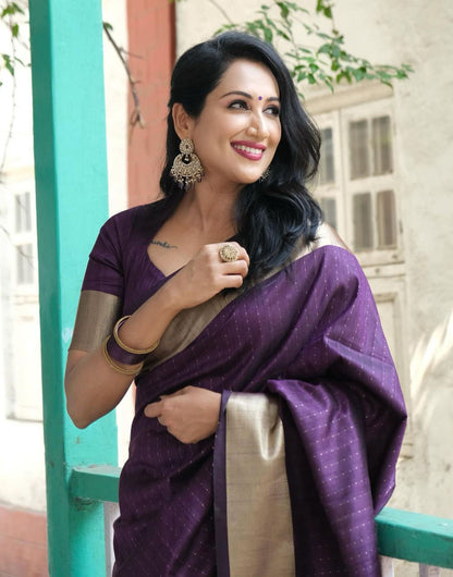 Latest Purple Soft Banarasi Raw Silk Zari Weaving Saree