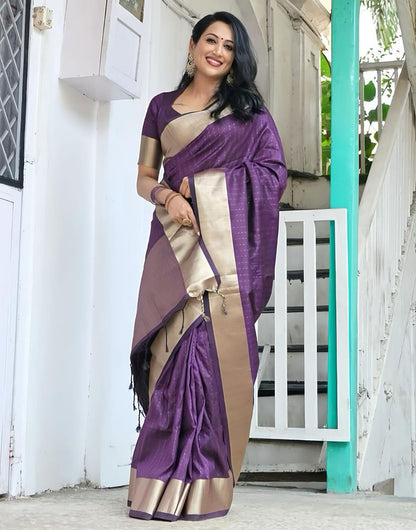 Latest Purple Soft Banarasi Raw Silk Zari Weaving Saree