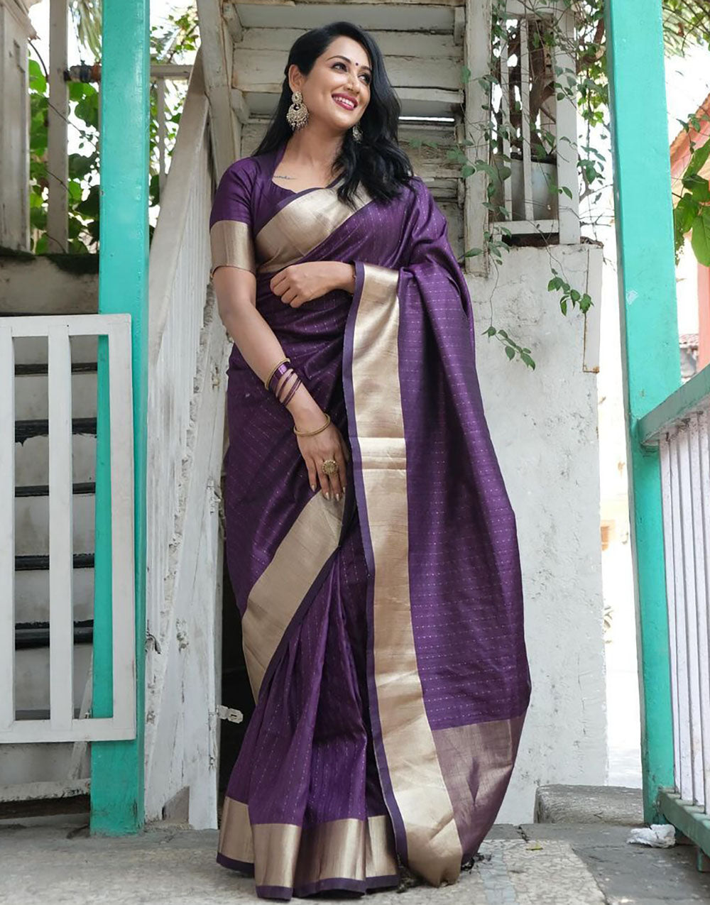 Latest Purple Soft Banarasi Raw Silk Zari Weaving Saree