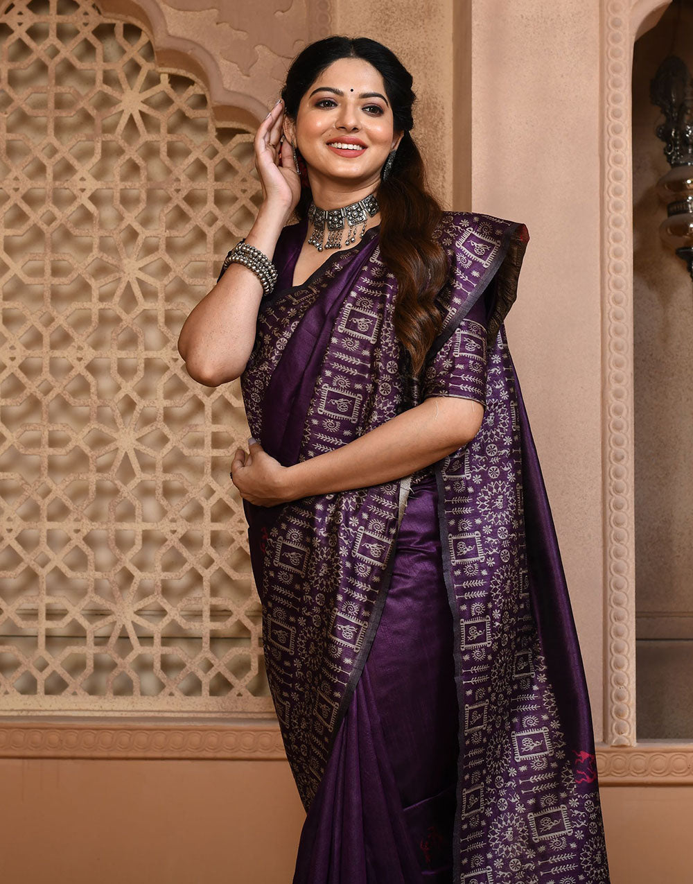 Wine Silk Saree With Weaving Work