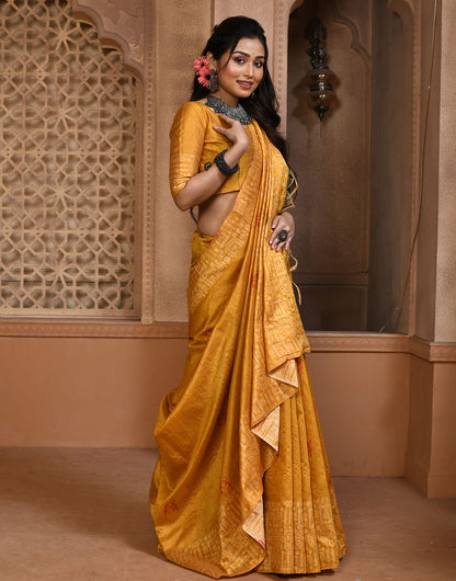 Mustard Yellow Silk Saree With Weaving Work