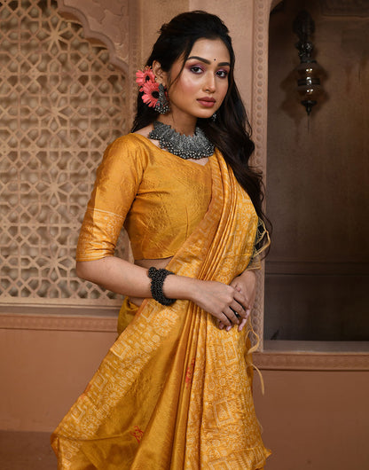 Mustard Yellow Silk Saree With Weaving Work