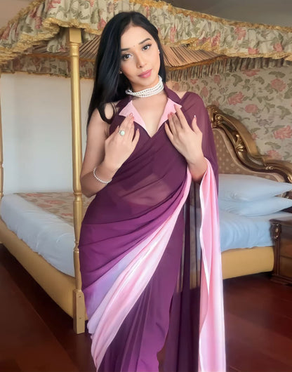 Wine Georgette Ready To Wear Saree