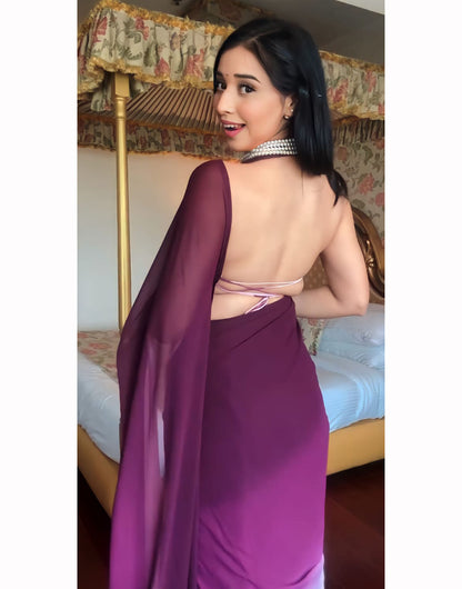 Wine Georgette Ready To Wear Saree