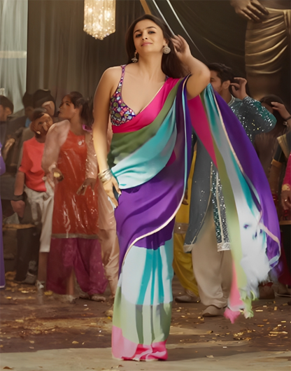 Alia Bhatt Soft Georgette Multi Color Saree