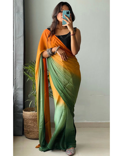 Orange & Green Chiffon Silk Ready To Wear Saree