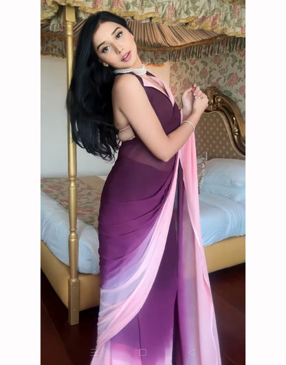 Wine Georgette Ready To Wear Saree