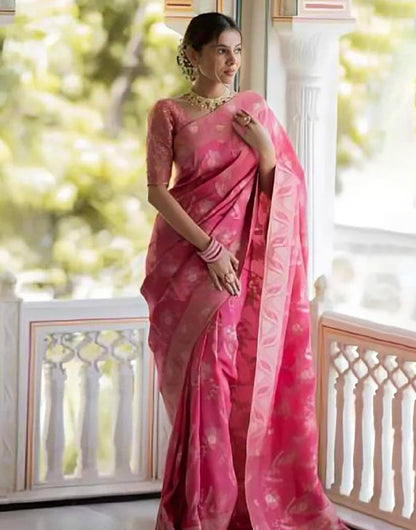 Gajri Banarasi Silk Saree With Zari Weaving Work