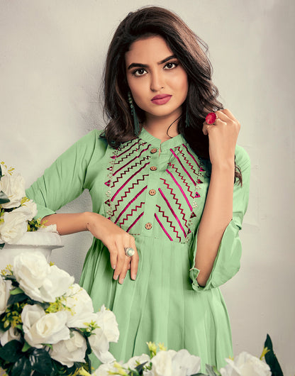 Sea Green Rayon With With Heavy Embroidery Party Wear Kurti