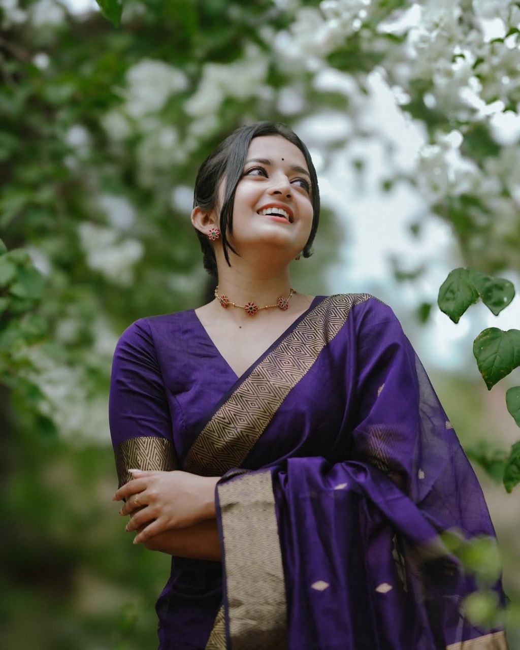 Navy Blue Soft Cotton Spun Silk Saree