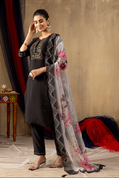 Elegant Straight Kurti Pant Dupatta Set