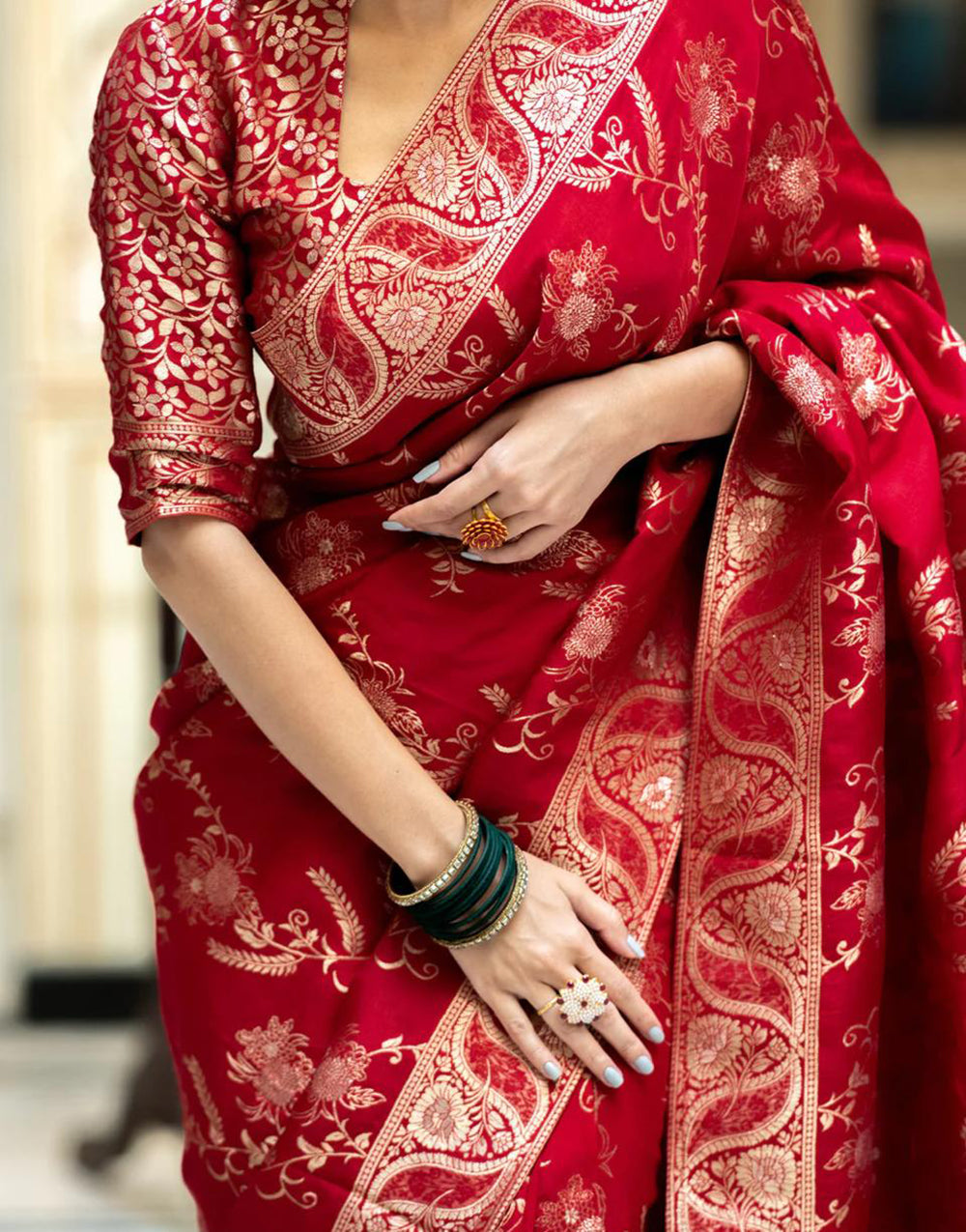 Red Banarasi Silk Saree With Zari Weaving Work