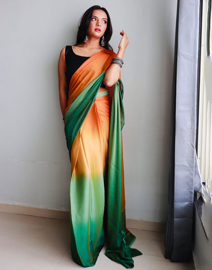 Orange & Green Chiffon Silk Ready To Wear Saree