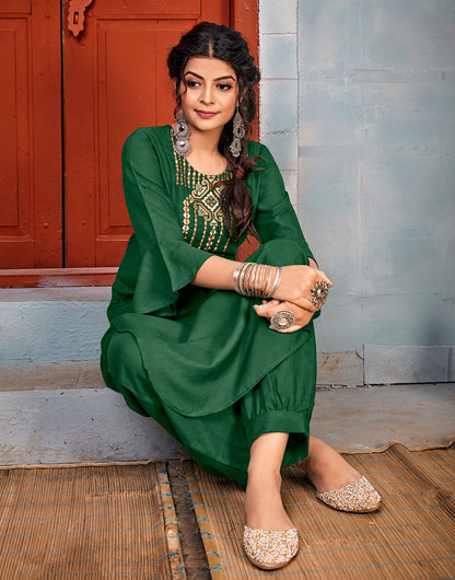 Green Rayon With Embroidery Work Kurti