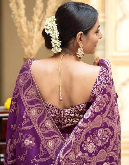 Purple Banarasi Silk Saree With Zari Weaving Work