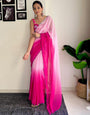 Pink Georgette Saree With Printed & Cut Work Border