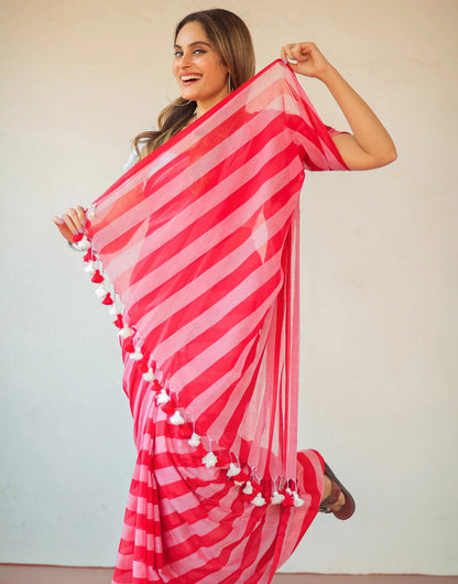 Pink Cotton Saree With Printed Work