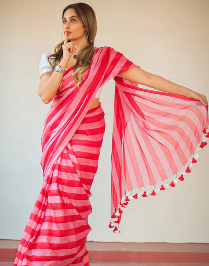 Pink Cotton Saree With Printed Work