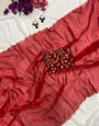 Red Organza Saree With Aari Border & Sequence Work Blouse