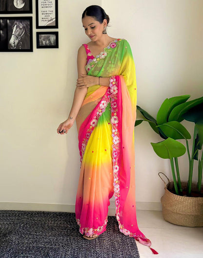 Multi Georgette Saree With Sequence & Embroidery Work